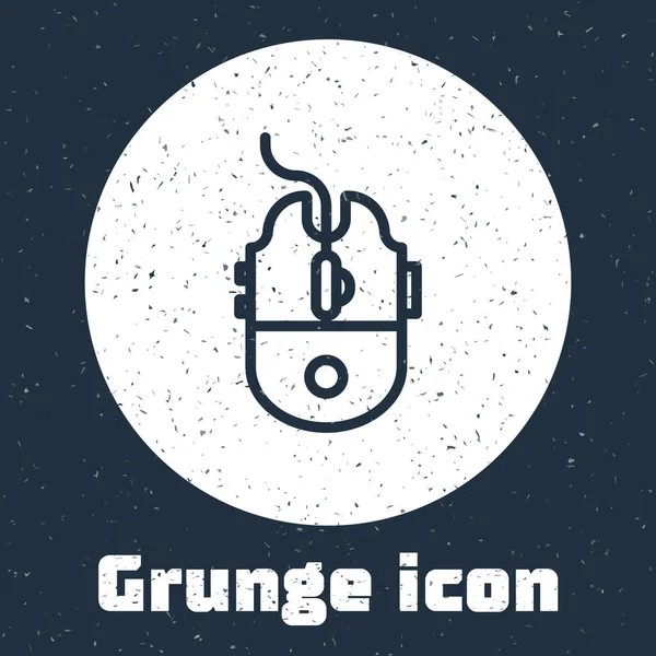 Grunge Line Computermaus Gaming-Symbol isoliert auf grauem Hintergrund. Optik mit Radsymbol. Monochrome Vintage-Zeichnung. Vektorillustration — Stockvektor