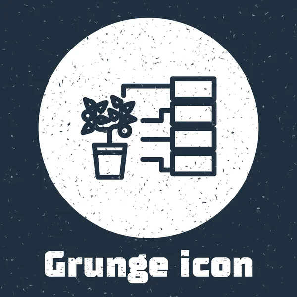 Grunge line Flower analysis icon isolated on grey background. Monochrome vintage drawing. Vector Illustration — 스톡 벡터