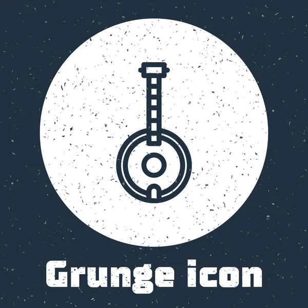 Icône Grunge line Banjo isolée sur fond gris. Instrument de musique. Dessin vintage monochrome. Illustration vectorielle — Image vectorielle