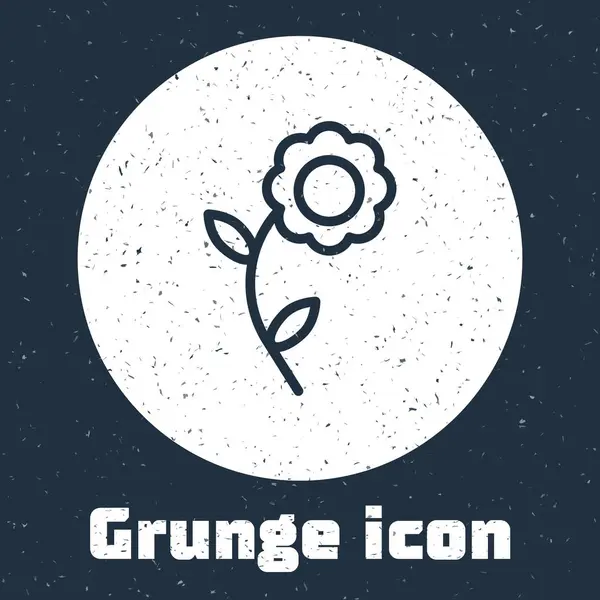 Grunge line Flower icon isolated on grey background. Monochrome vintage drawing. Vector Illustration — 스톡 벡터