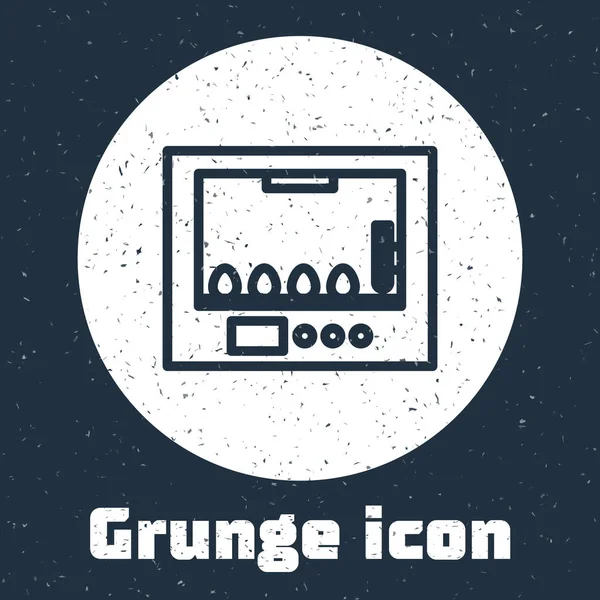 Linha Grunge Incubadora para ícones de ovos isolados em fundo cinza. Desenho vintage monocromático. Ilustração vetorial — Vetor de Stock