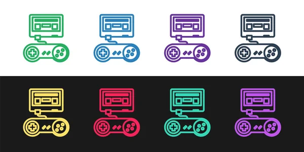 Állítsa be a vonal Videojáték konzol joystick ikon elszigetelt fekete-fehér háttér. Vektorillusztráció — Stock Vector