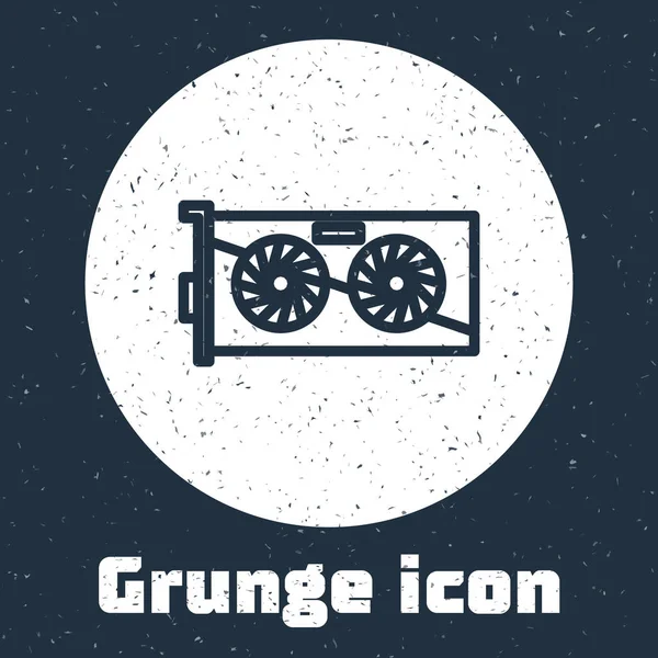 Grunge line Icône de carte graphique vidéo isolée sur fond gris. Dessin vintage monochrome. Illustration vectorielle — Image vectorielle