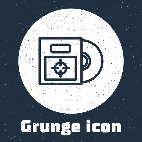 Grunge Line CD oder DVD Disk in Box Icon isoliert auf grauem Hintergrund. Compact Disc Schild. Monochrome Vintage-Zeichnung. Vektorillustration — Stockvektor