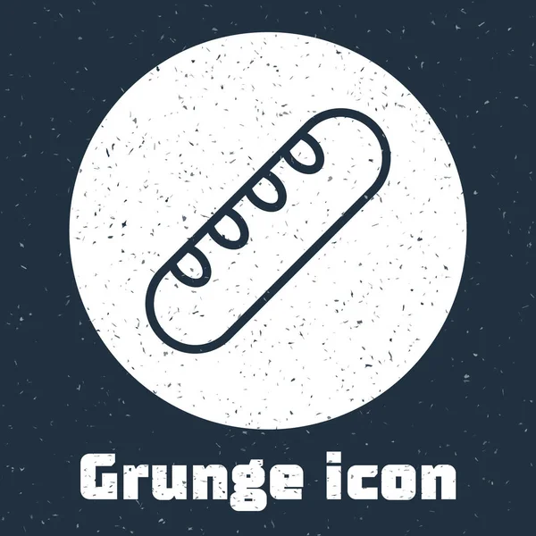 Línea Grunge icono de pan baguette francés aislado sobre fondo gris. Dibujo vintage monocromo. Ilustración vectorial — Archivo Imágenes Vectoriales