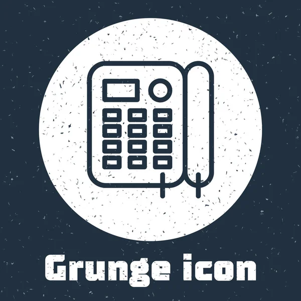 Grunge line Icône téléphonique isolée sur fond gris. Téléphone fixe. Dessin vintage monochrome. Illustration vectorielle — Image vectorielle