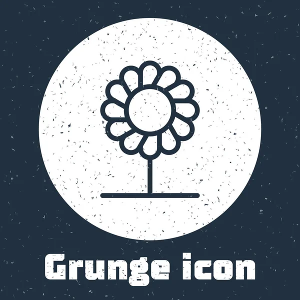 Línea Grunge Icono de flor aislado sobre fondo gris. Dibujo vintage monocromo. Ilustración vectorial — Vector de stock