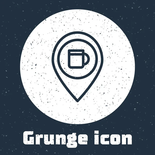 Grunge Line Alkohol- oder Bier-Bar-Location-Symbol isoliert auf grauem Hintergrund. Symbol für Trinken, Kneipe, Club, Bar. Monochrome Vintage-Zeichnung. Vektorillustration — Stockvektor