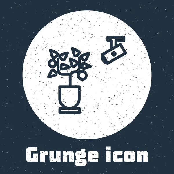Grunge line Smart farming technology - farm automation system in app icon isolated on grey background. Monochrome vintage drawing. Vector Illustration — 스톡 벡터