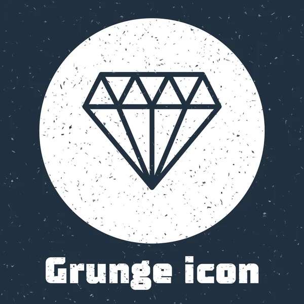 Значок Grunge line Diamond выделен на сером фоне. Ювелирный символ. Драгоценный камень. Монохромный винтажный рисунок. Векторная миграция — стоковый вектор