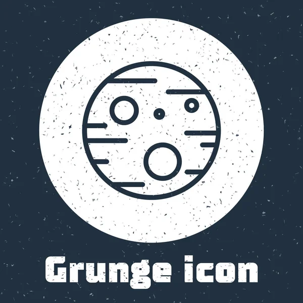 Grunge Line Planet Mars Ikone isoliert auf grauem Hintergrund. Monochrome Vintage-Zeichnung. Vektorillustration — Stockvektor