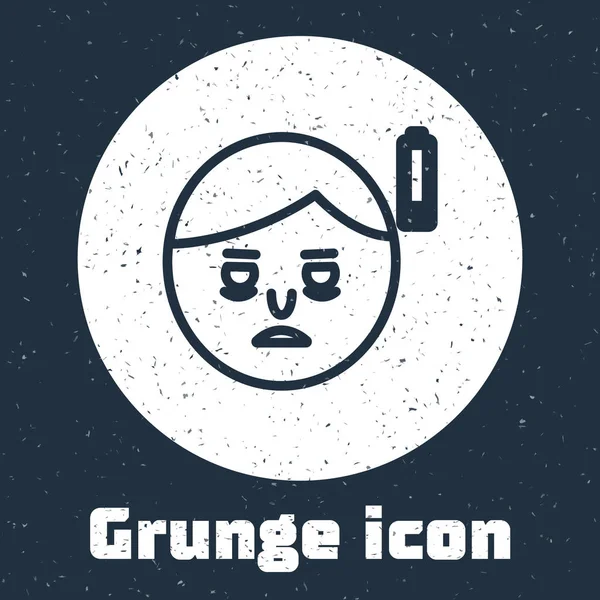 Grunge line Fatigue icon isolated on grey background. No energy. Stress symptom. Negative space. Monochrome vintage drawing. Vector Illustration — Stock Vector