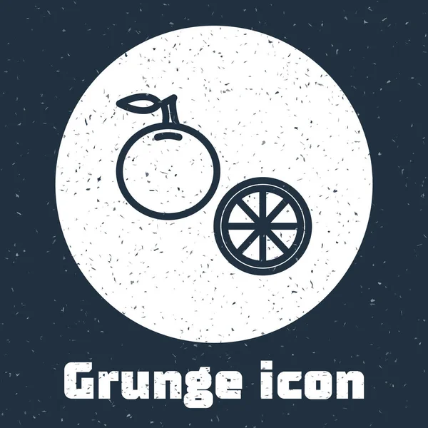 Grunge ligne Icône de fruits orange isolé sur fond gris. Dessin vintage monochrome. Illustration vectorielle — Image vectorielle