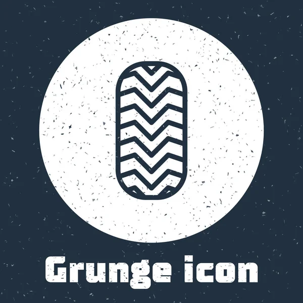 Grunge Line Autoreifen Ikone isoliert auf grauem Hintergrund. Monochrome Vintage-Zeichnung. Vektorillustration — Stockvektor