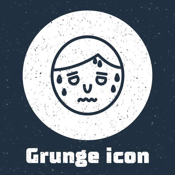 Grunge line Man met overmatig zweten pictogram geïsoleerd op grijze achtergrond. Monochrome vintage tekening. Vector Illustratie — Stockvector