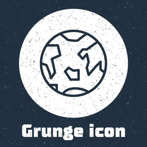 Grunge line ícone Planeta Terra isolado em fundo cinza. Desenho vintage monocromático. Ilustração vetorial — Vetor de Stock