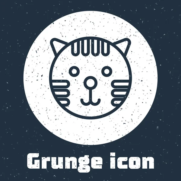 Grunge line Tiger zodiac sign icon isolated on grey background. Astrological horoscope collection. Monochrome vintage drawing. Vector Illustration — 스톡 벡터