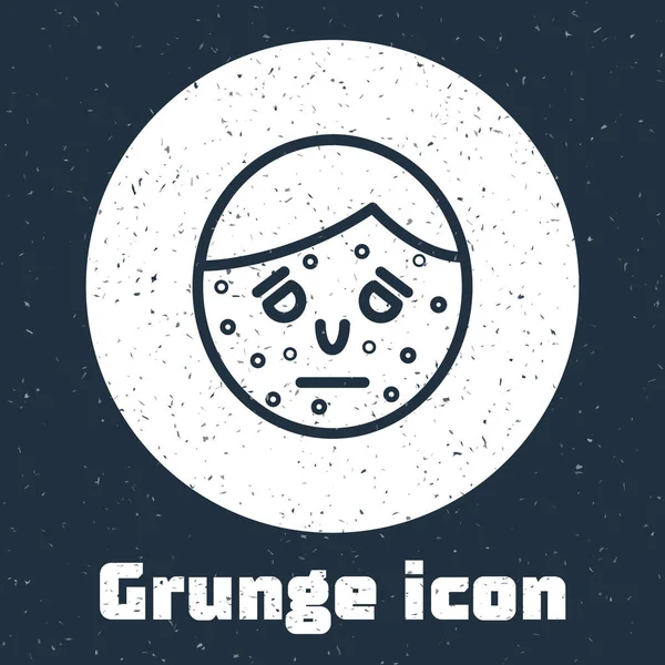 Linha Grunge Face com psoríase ou ícone de eczema isolado em fundo cinza. Conceito de resposta da pele humana ao alérgeno ou problema crônico do corpo. Desenho vintage monocromático. Ilustração vetorial — Vetor de Stock