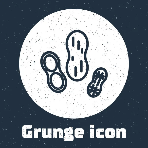 Línea Grunge Icono de maní aislado sobre fondo gris. Dibujo vintage monocromo. Ilustración vectorial — Vector de stock