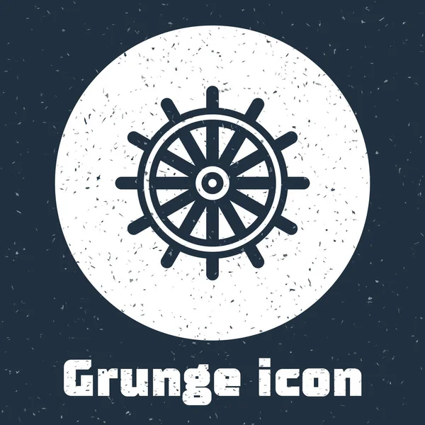Grunge line Ícone do volante do navio isolado no fundo cinza. Desenho vintage monocromático. Ilustração vetorial —  Vetores de Stock