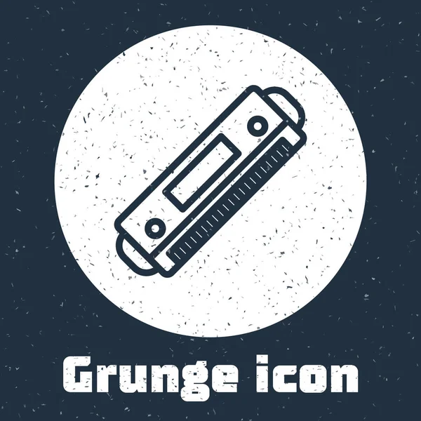 Grunge Line Mundharmonika Ikone isoliert auf grauem Hintergrund. Musikinstrument. Monochrome Vintage-Zeichnung. Vektorillustration — Stockvektor