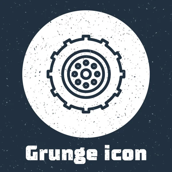 Grunge Line Autofelgensymbol isoliert auf grauem Hintergrund. Monochrome Vintage-Zeichnung. Vektorillustration — Stockvektor