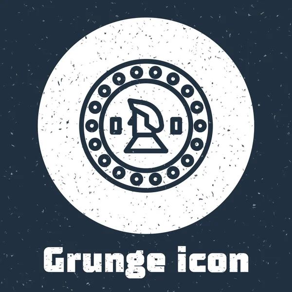 Grunge ligne Pirate icône de pièce isolé sur fond gris. Dessin vintage monochrome. Illustration vectorielle — Image vectorielle