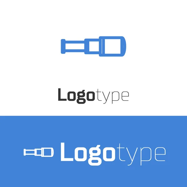 Blauwe lijn Spyglass telescoop lens pictogram geïsoleerd op witte achtergrond. Zeespiegelglas. Logo ontwerp template element. Vector Illustratie — Stockvector