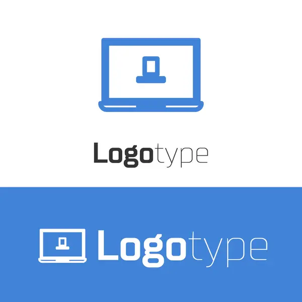 Modrá čára Laptop ikona izolované na bílém pozadí. Počítačový sešit s prázdnou tabulkou. Prvek šablony návrhu loga. Vektorová ilustrace — Stockový vektor
