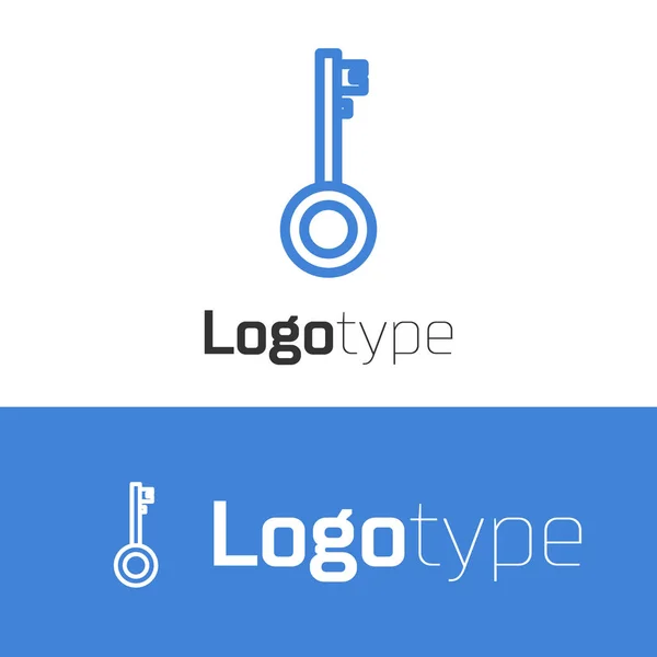 Blauwe lijn Piraat sleutel pictogram geïsoleerd op witte achtergrond. Logo ontwerp template element. Vector Illustratie — Stockvector