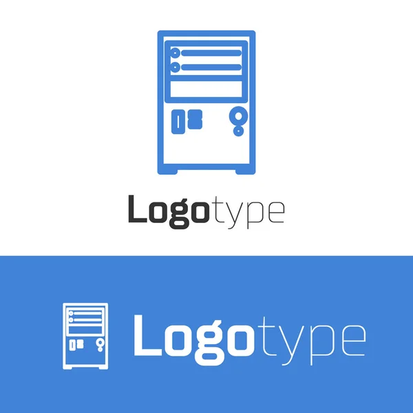 Blauwe lijn Computer icoon geïsoleerd op witte achtergrond. Pc-componentenbord. Logo ontwerp template element. Vector Illustratie — Stockvector