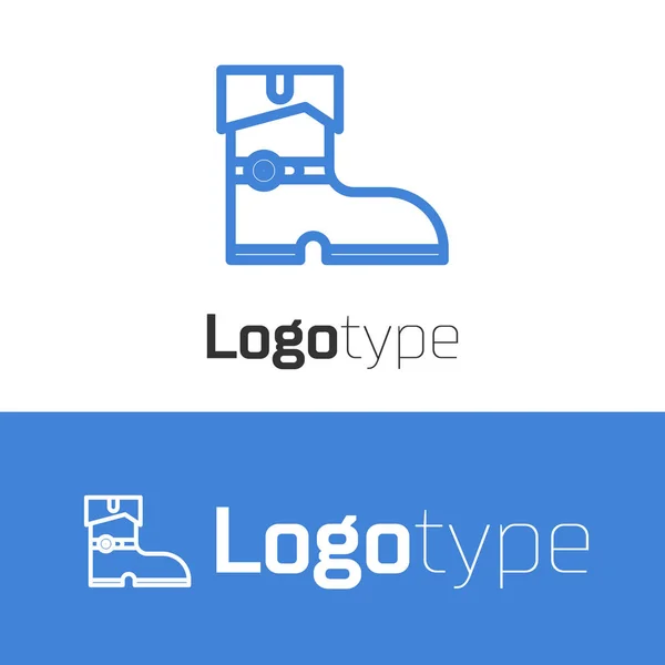 Blaue Linie Piratenstiefel Symbol isoliert auf weißem Hintergrund. Logo Design Template-Element. Vektorillustration — Stockvektor