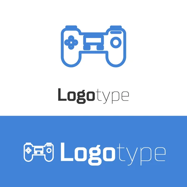 Blå linje Gamepad ikon isolerad på vit bakgrund. Spelkontrollant. Mall för logotyp. Vektor Illustration — Stock vektor