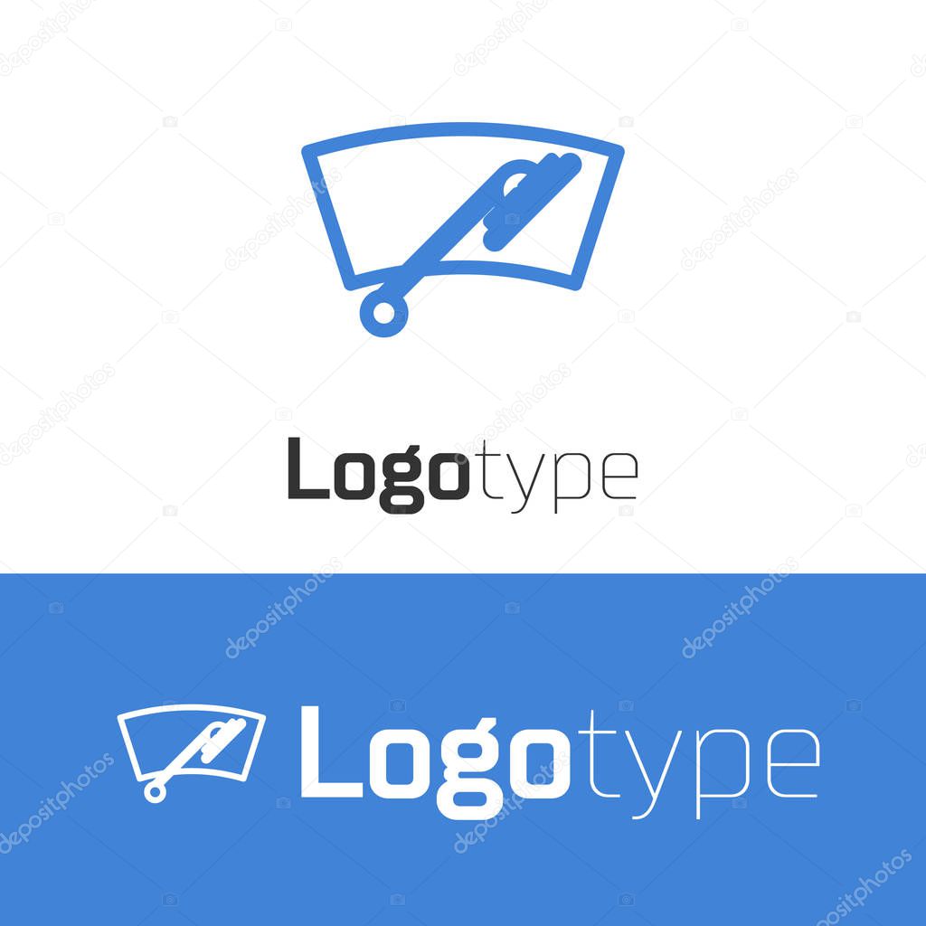 Blue line Windscreen wiper icon isolated on white background. Logo design template element. Vector Illustration
