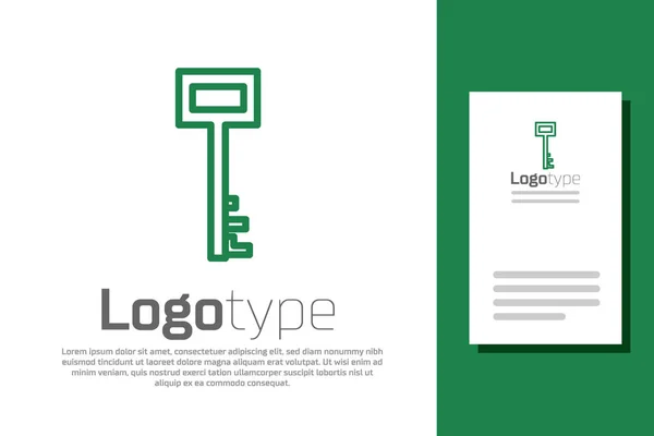 Green line Pirate key icon isolated on white background. Logo design template element. Vector Illustration — Stock vektor