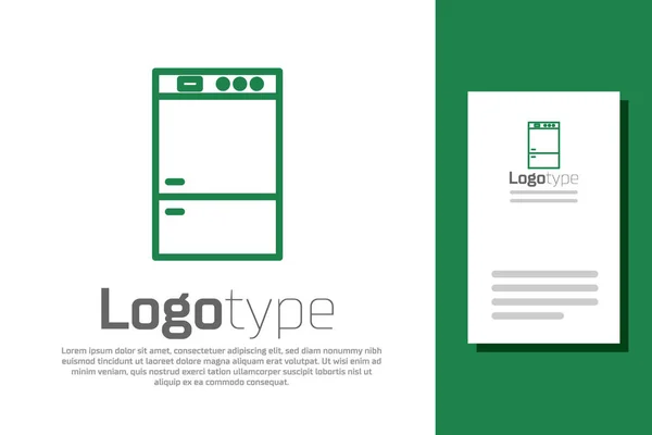 緑の線白色の背景に隔離された冷蔵庫のアイコン。冷蔵庫の冷蔵庫家庭用技術や家電製品。ロゴデザインテンプレート要素。ベクターイラスト — ストックベクタ