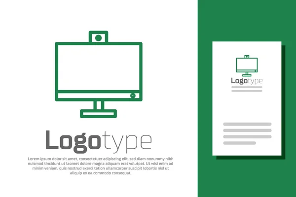Green line Computer monitor icon isolated on white background. PC component sign. Logo design template element. Vector Illustration — Stock vektor