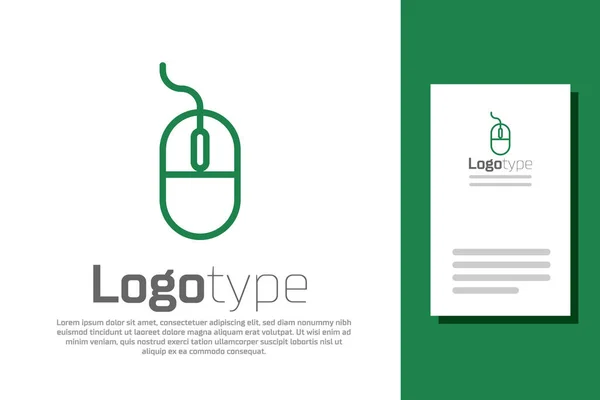 緑色の線白い背景に隔離されたコンピュータのマウスアイコン。ホイールシンボル付き光学。ロゴデザインテンプレート要素。ベクターイラスト — ストックベクタ