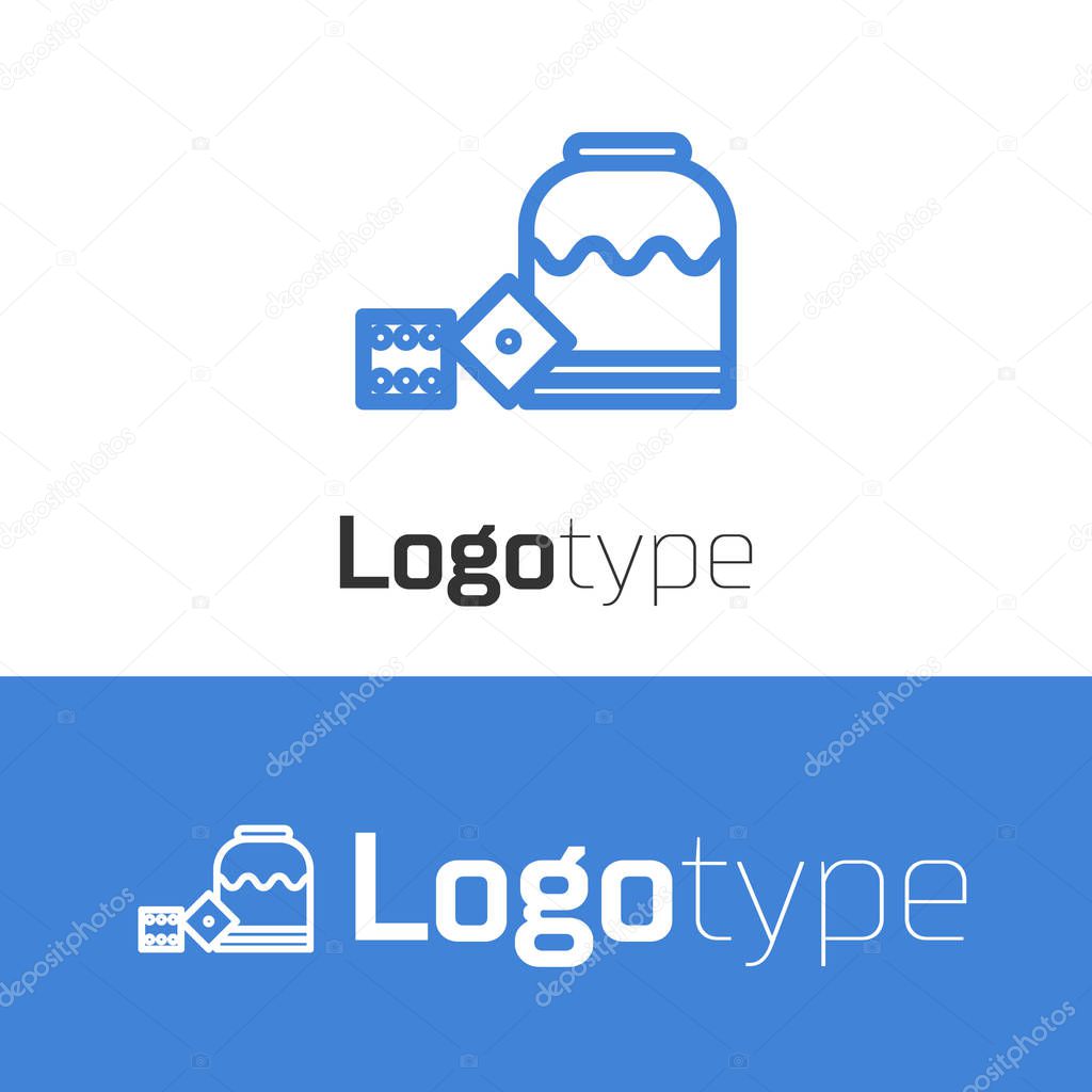 Blue line Pirate game dice icon isolated on white background. Casino gambling. Logo design template element. Vector Illustration