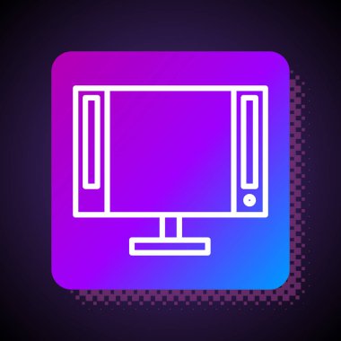 Beyaz çizgi Akıllı TV simgesi siyah arkaplanda izole edildi. Televizyon tabelası. Kare renk düğmesi. Vektör İllüstrasyonu