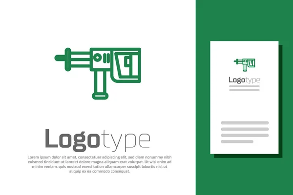 Línea verde Icono eléctrico de la máquina perforadora de martillo giratorio aislado sobre fondo blanco. Herramienta de trabajo para la construcción, acabado, trabajos de reparación. Elemento de plantilla de diseño de logotipo. Ilustración vectorial — Vector de stock