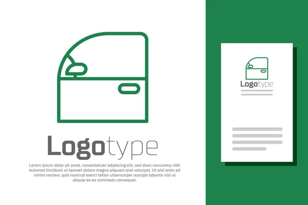 Linha verde Ícone da porta do carro isolado no fundo branco. Elemento de modelo de design de logotipo. Ilustração vetorial —  Vetores de Stock