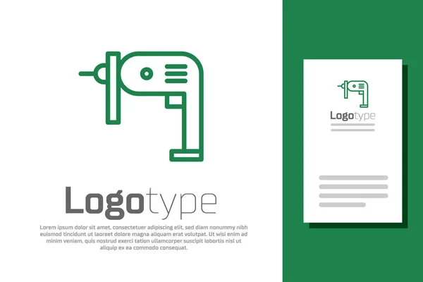 Green line Electric drill machine icon isolated on white background. Repair tool. Logo design template element. Vector Illustration — 스톡 벡터