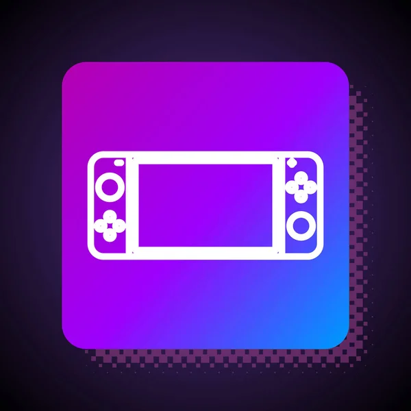 Linea bianca Icona della console portatile per videogiochi isolata su sfondo nero. Segno del gamepad. Concetto di gioco. Pulsante di colore quadrato. Illustrazione vettoriale — Vettoriale Stock