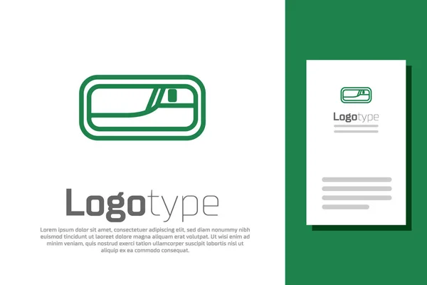 Línea verde Icono de la manija de la puerta del coche aislado sobre fondo blanco. Elemento de plantilla de diseño de logotipo. Ilustración vectorial — Vector de stock