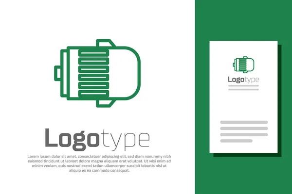 Green line Electric engine icon isolated on white background. Car alternator. Logo design template element. Vector Illustration — Stock Vector