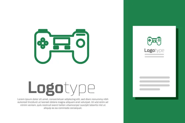 Ícone Gamepad linha verde isolado no fundo branco. Controlador de jogo. Elemento de modelo de design de logotipo. Ilustração vetorial — Vetor de Stock