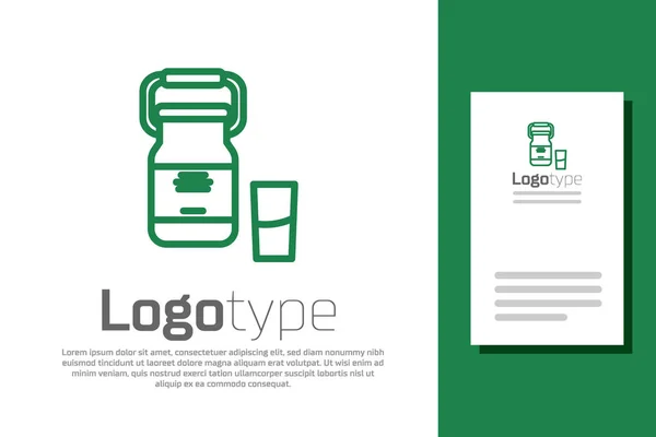 緑のライン白い背景に隔離されたミルクとガラスのアイコンのためにコンテナできます。ロゴデザインテンプレート要素。ベクターイラスト — ストックベクタ
