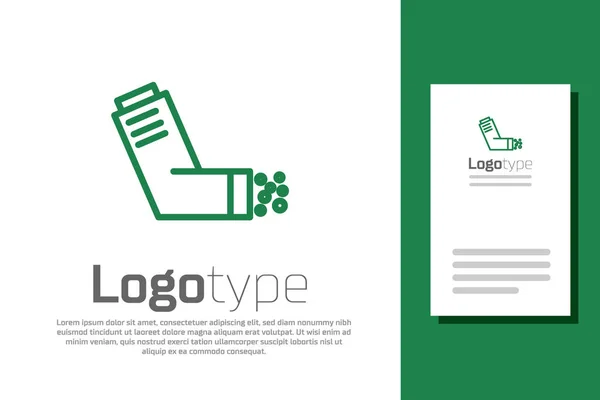 Ligne verte Icône inhalateur isolé sur fond blanc. Respirez pour soulager la toux, inhalation, patient allergique. Allergie médicale inhalateur d'asthme pulvérisation. Modèle de conception de logo élément. Illustration vectorielle — Image vectorielle