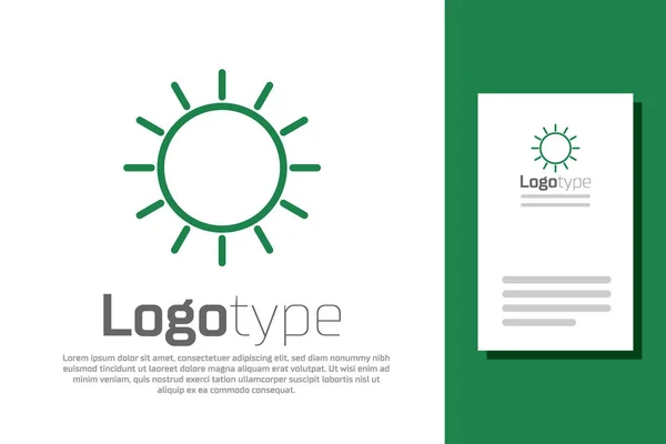 Ícone de sol linha verde isolado no fundo branco. Elemento de modelo de design de logotipo. Ilustração vetorial — Vetor de Stock